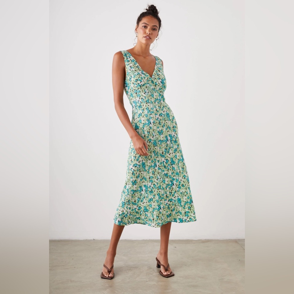 RAILS Audrina Dress In Emerald Bloom Midi Sleeveless Size XS